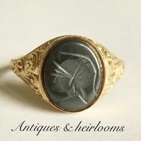 【送料無料】ネックレス　ヴィンテージイエローゴールドヘマタイトセンチュリオンヘッドリングvintage 9ct yellow gold intaglio hematite centurion head signet ring hallmarked