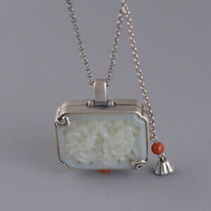 �y���������z�l�b�N���X�@�y���_���g�`�F�[���V���o�[�q�X�C listingf05 pendant with chain silver 925 to open blossom white jade rectangular