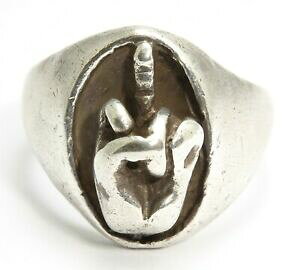 �y���������z�l�b�N���X�@���B���e�[�Wsigned�X�^�[�����Ovintage artisan signed sterling silver mid century modernist middle finger ring