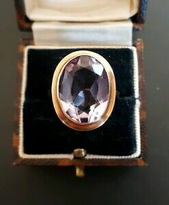 yzlbNX@S[hAWXgO{bNXTCYa 9ct gold amethyst single stone ring hallmarked with box size p 1960s