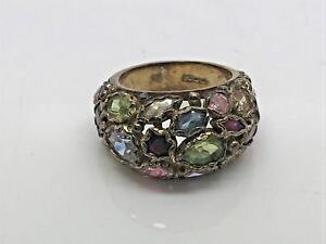 yzlbNX@fB[XCG[S[hOTCYladies 9ct yellow gold ring with multicoloured stones size o 5084070