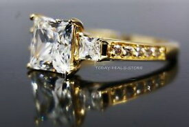 【送料無料】ネックレス　イェローゴールド3ストーン26 ct vvsdカット14kyellow gold threestone engagement ring 26 ct vvsd princess cut real solid 14k