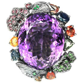 【送料無料】ネックレス　アメジストサファイアスターリングシルバーリング4345ct real amethyst sapphire tsavorite rhodolite sterling 925 silver ring 625