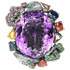 yzlbNX@AWXgTt@CAX^[OVo[O4345ct real amethyst sapphire tsavorite rhodolite sterling 925 silver ring 625