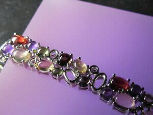 yzlbNX@AWXgNI[c925X^[OJ{V925 sterling silver cabochon multigem bracelet with amethyst and smokey quartz