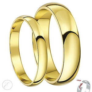�y���������z�l�b�N���X�@�C�G���[�S�[���h�\���b�h9ct yellow gold his amp; hers 3mm amp; 5mm d shape wedding rings solid amp; hallmarked