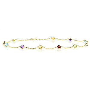 �y���������z�l�b�N���X�@�}���`�J���[7�C���`14k�C�F���[�S�[���h14k yellow gold bracelet with round multicolor gemstones 7 inches