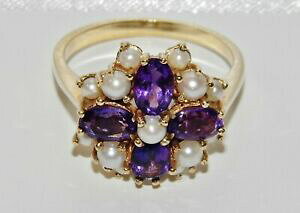 yzlbNX@S[hAWXgp[NX^OTCY\bhkS[h9ct gold amethyst amp; pearl large cluster ring size p solid 9k gold