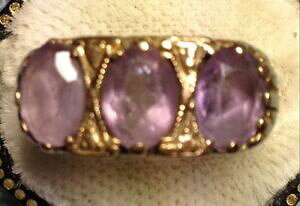�y���������z�l�b�N���X�@���B���e�[�W�S�[���h�A���W�X�g�����O�T�C�Yvintage 9 ct gold amethyst three stone ring size l 5 12