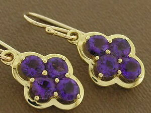 yzlbNX@e0539ctnaturalAWXgNX^CAOe053 genuine 9ct solid gold natural dark purple amethyst cluster drop earrings