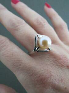 �y���������z�l�b�N���X�@�r���e�[�W�V���o�[�p�[�������O�X�J���W�i�r�Avintage silver pearl modernist ring scandinavian