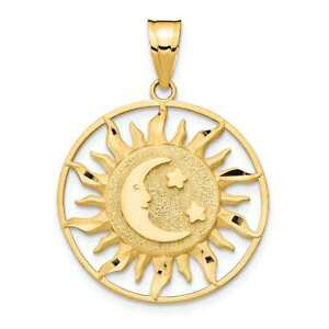 �y���������z�l�b�N���X�@�C�G���[�S�[���h�T�����[���y���_���g14k yellow gold polished sun w moon amp; star pendant