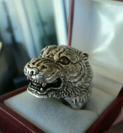 【送料無料】ネックレス　ビンテージスターリングシルバーヘッドリングサイズvintage adjustable unusual large sterling silver leopard head ring size v