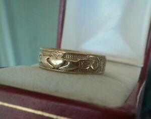 �y���������z�l�b�N���X�@���B���e�[�W9ct�C�F���[�S�[���h�A�C�������hcladdagh �T�C�Ypvintage 9ct yellow gold irish claddagh wedding ring size p