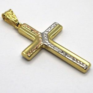 �y���������z�l�b�N���X�@�N���X�y���_���g�C�G���[�S�[���h�z���C�g���[�Ycross pendant yellow gold white rose 750 18k, finely worked, textured