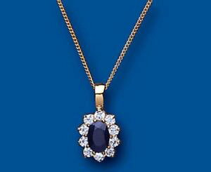 yzlbNX@CG[S[hTt@CA`F[NX^[y_g hallmarked 9ct yellow gold real sapphire oval cluster pendant with 18 chain