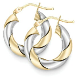 【送料無料】ネックレス　カラーゴールドキャンディストライプツイストフープイヤリング9ct 2colour gold chunky candy stripe twist hoop earrings