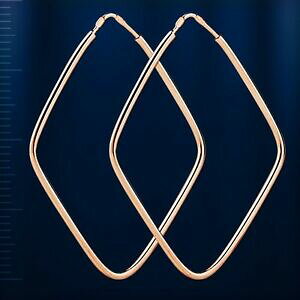 �y���������z�l�b�N���X�@���V�A���[�Y�S�[���h�t�[�v�C�������O��russian rose gold 14k 585 hoop rhombus earrings 40��28 mm nwt stunning 175g