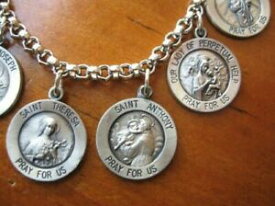 【送料無料】ネックレス　スターリングシルバーブレスレットシルバーsterling silver w 12 charm of traditional saints bracelet antiqued silver