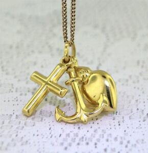 �y���������z�l�b�N���X�@�C�G���[�S�[���h���b�L�`�����e�B�[yellow gold faith, hope amp; charity 3 graces charm guaranteed genuine 18k gold