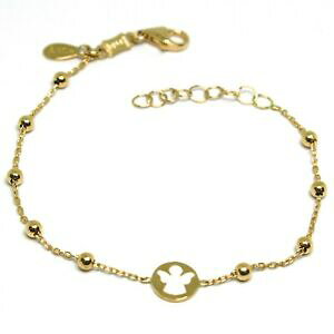 �y���������z�l�b�N���X�@�u���X���b�g�C�G���[�S�[���h�{�[��bracelet yellow gold 18k 750, for girl, angel, balls, length 145 cm