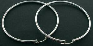 �y���������z�l�b�N���X�@�z���C�g�S�[���h���E���h�t�[�v�N���I�[���X���[�p�[�C�������O375 9ct white gold round 55x2mm plain polished tube hoop creole sleeper earrings