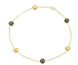 yzlbNX@C`11C`14kCF[S[hANbg14k yellow gold anklet bracelet with citrine and smoky topaz gemstones 11 inches