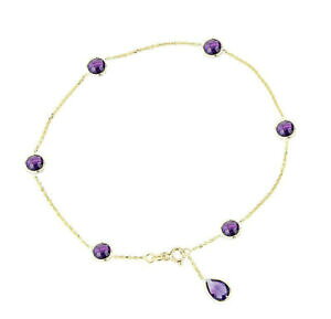 yzlbNX@CG[S[hiVAWXgC`14k yellow gold gemstone anklet with round and pear shaped amethysts 11 inches