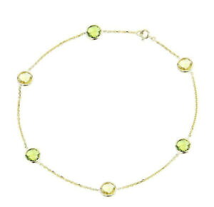 yzlbNX@CG[S[hyhbggp[YC`14k yellow gold anklet with peridot and lemon topaz gemstones 11 inches
