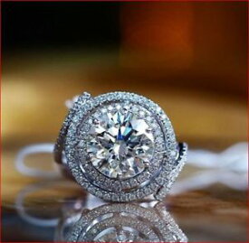 【送料無料】ネックレス　ダブルハローホワイトラウンドカットスターリングシルバーdouble halo moissanite 2ct white round cut engagement ring 925 sterling silver