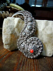 �y���������z�l�b�N���X�@�u���[�`�r���e�[�W�C�^���A�V���o�[exquisite brooch vintage italian 800 silver red coral figli di v franconeri