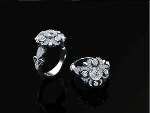 yzlbNX@EhzCgn[X^[OVo[150ct round white moissanite flower halo engagement ring 925 sterling silver