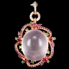 【送料無料】ネックレス　リアルローズクォーツルビースターリングシルバーペンダントブローチ93ct real rose quartz, ruby amp; tsavorite cz sterling 925 silver pendant, brooch