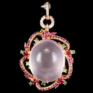 yzlbNX@A[YNH[cr[X^[OVo[y_gu[`93ct real rose quartz, ruby amp; tsavorite cz sterling 925 silver pendant, brooch