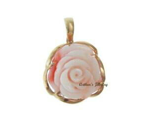 �y���������z�l�b�N���X�@genuine natural white pink coral carved flower pendantenhancer 14k yellow goldgenuine natural white pink coral carved flow