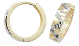 【送料無料】ネックレス　9ctイエローホワイトゴールド15mmイアリング9ct yellow and white gold 15mm hinged hoop earrings
