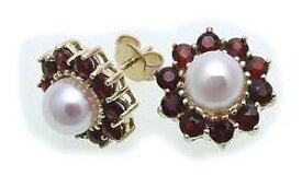 【送料無料】ネックレス　イヤリングガーネットゴールドスタッドwomens earrings garnet and cultured pearls gold 333 yellow stud 67293