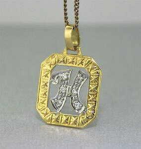 yzlbNX@CG[S[hbLy_gyellow gold sparkling gem set initial h pendant guaranteed genuine 18k gold
