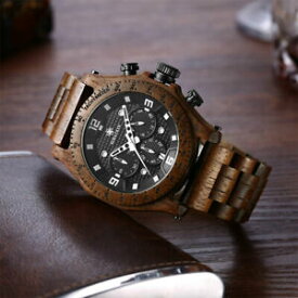 【送料無料】　腕時計　クロノグラフクオーツウォッチmens high quality chronograph waterproof wooden quartz date watch