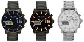 【送料無料】　腕時計　メンズデュアルタイムアナログアンプデジタルクラスプsoftech mens dual time analog amp; digital metal watch fold over clasp quartz