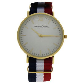 【送料無料】　腕時計　ゴールドネイビーナイロンストラップウォッチandreas osten ao66 somand goldnavy bluewhitered nylon strap watch for men