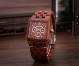 【送料無料】　腕時計　ウォッチスクエアmen tense wood watch square vintage elegant male week date fully wooden watches