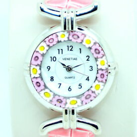【送料無料】　腕時計　ベニスピンクストラップムラノガラスクォーツmurano glass quartz watch from venice millefiori and pink strap