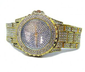 �y���������z�@�r���v�@���C���X�g�[��blingbling�z�b�vgold plated entirely on ice rhinestones wedge hip hop watch bling bling