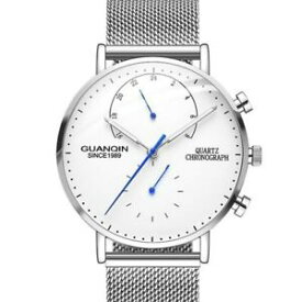 【送料無料】　腕時計　メンズクォーツシンラグジュアリークロノグラフステンレススチールメッシュウォッチmens quartz thin luxury minimal chronograph stainless steel watch guanqin mesh