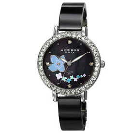 【送料無料】　腕時計　スイスフラワーデザインセラミックブレスレット womens akribos xxiv ak762ssb swiss mop flower design ceramic bracelet watch