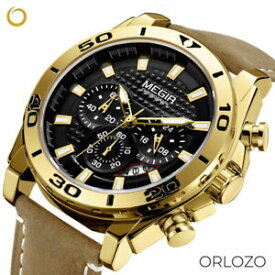 【送料無料】　腕時計　ファッションmegir luxury brown leather fashion power wrist watch for men with free shipping