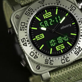 【送料無料】　腕時計　メンズデジタルクォーツクロノグラフアーミーグリーンスポーツナイロンinfantry mens led digital quartz wrist watch chronograph army green sports nylon
