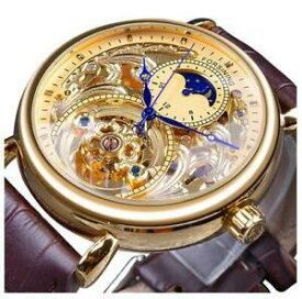 【送料無料】　腕時計　ケースmens3dluxury mens automatic dress 3d skeleton hollow design gold case leather watches
