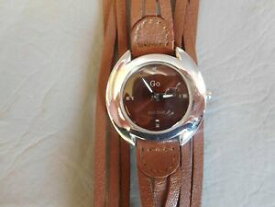 【送料無料】　腕時計　ブラウンレザーカフグレーラウンドクオーツレディウォッチgb wristwatch brown leather cuff grey round quartz woman lady watch